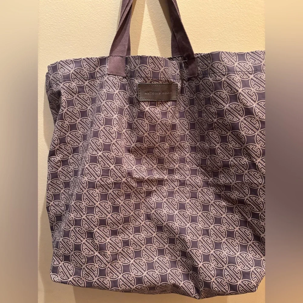 ANTONIO MELANI BROWN AND TAN CANVAS CLOTH TOTE BAG  16